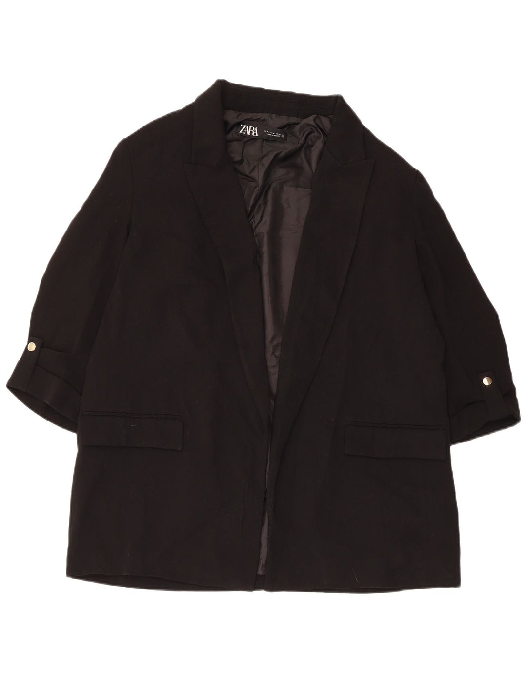 Zara Damen-Blazer mit 3/4-Ärmeln, offen, UK 18, XL, Schwarz, Polyester