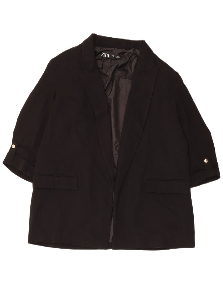 Zara Damen-Blazer mit 3/4-Ärmeln, offen, UK 18, XL, Schwarz, Polyester