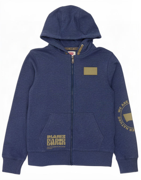 Levi's Jungen-Kapuzenpullover mit grafischem Reißverschluss, 11–12 Jahre, blaue Baumwolle