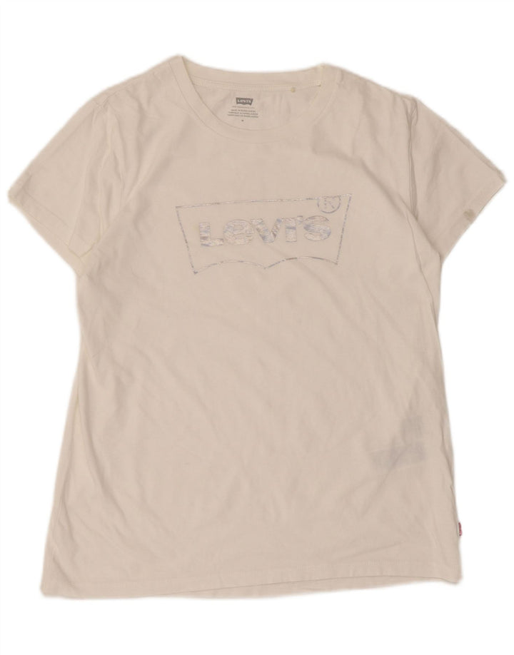 LEVI'S Womens Graphic T-Shirt Top UK 14 Medium White Cotton
