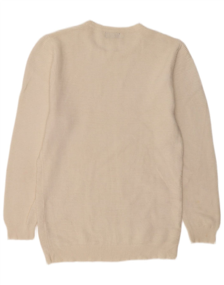 Zara Herren-Pullover mit Rundhalsausschnitt, groß, cremefarbene Baumwolle
