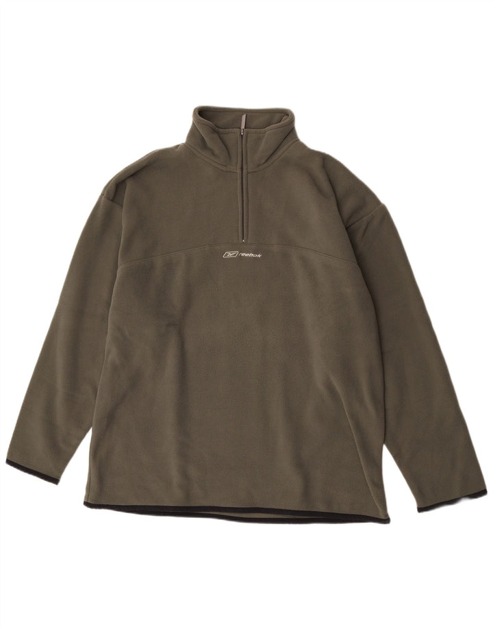 Reebok Herren-Fleecepullover mit Reißverschluss am Hals, groß, Khaki, Polyester