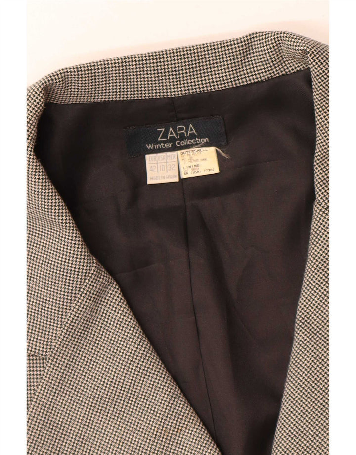 Zara Damen-Blazerjacke mit 4 Knöpfen, EU 42, großes graues Hahnentritt-Polyester