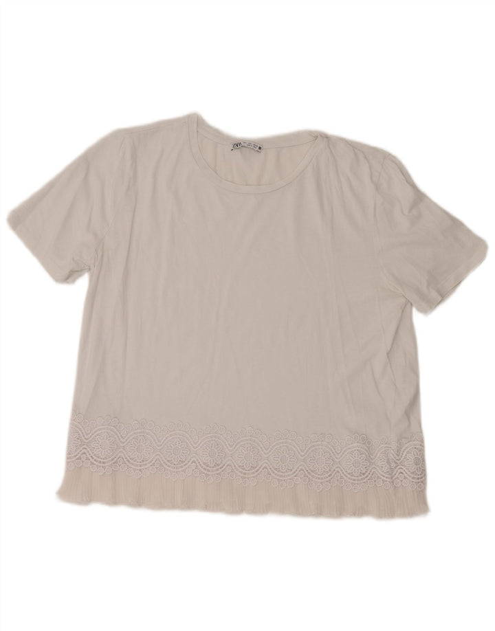 Zara Damen Bluse Top UK 16 Large Weiße Baumwolle