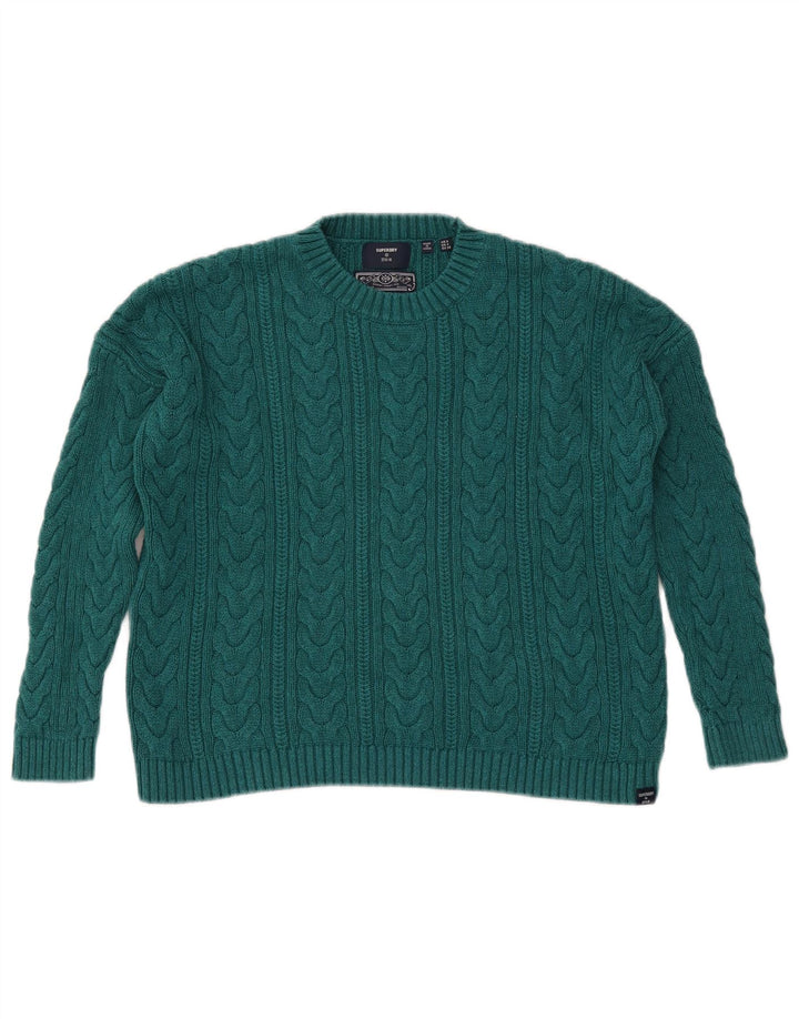 SUPERDRY Damen-Pullover, bauchfrei, übergroß, Rundhalsausschnitt, Gr. 8, Grün
