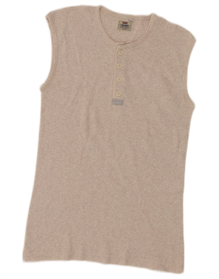 Levi's Damen-Trägershirt UK 14 Large Beige gesprenkelte Baumwolle