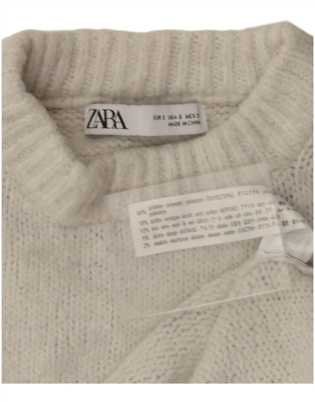 Zara Damen-Pullover mit 3/4-Ärmeln, übergroßer Rundhalsausschnitt, Gr. 10, Größe S, Weiß