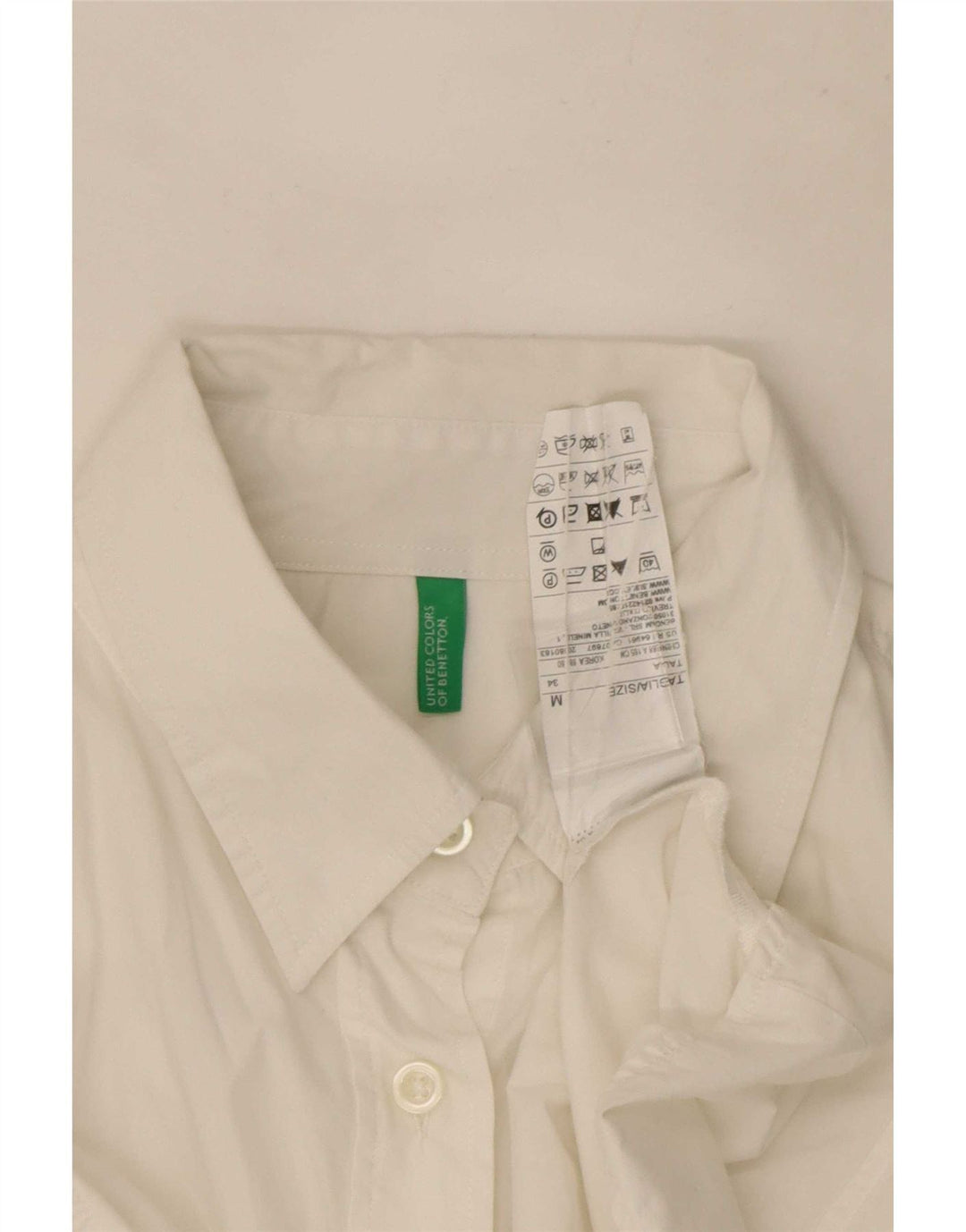 Benetton Damen-Hemd UK 14 aus mittelweißer Baumwolle