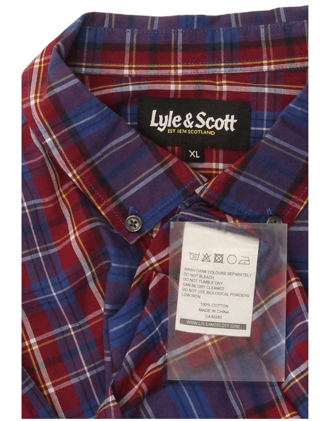 Lyle & Scott Herrenhemd XL, blau kariert, Baumwolle