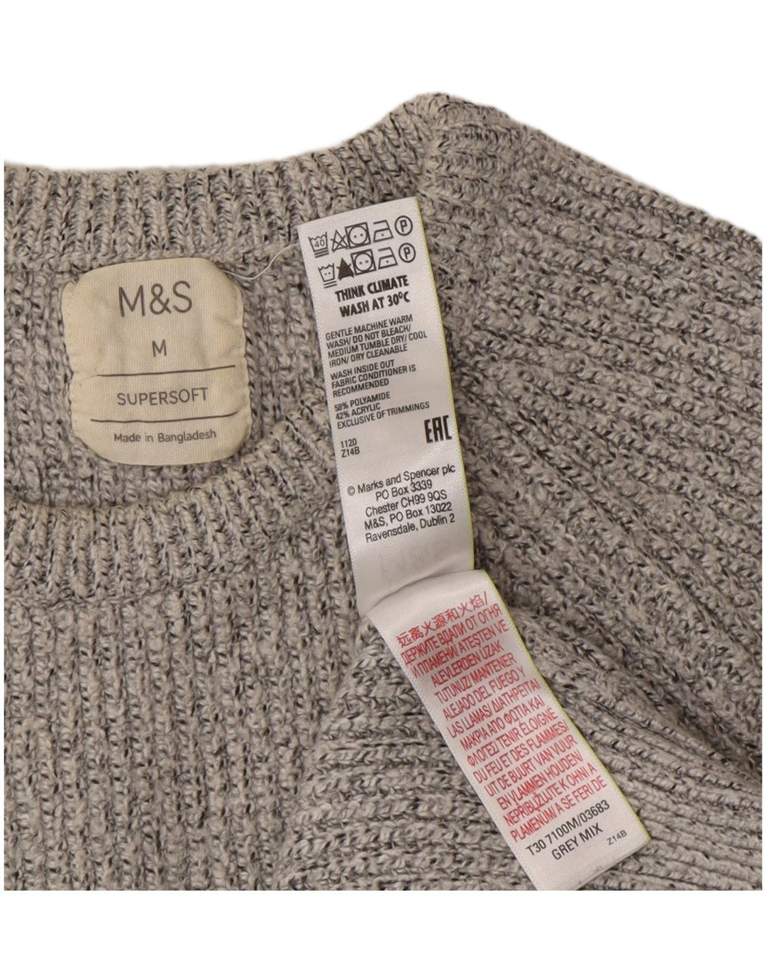 Marks & Spencer Damen-Pullover mit Rundhalsausschnitt, Gr. 12, Mittelgrau meliert