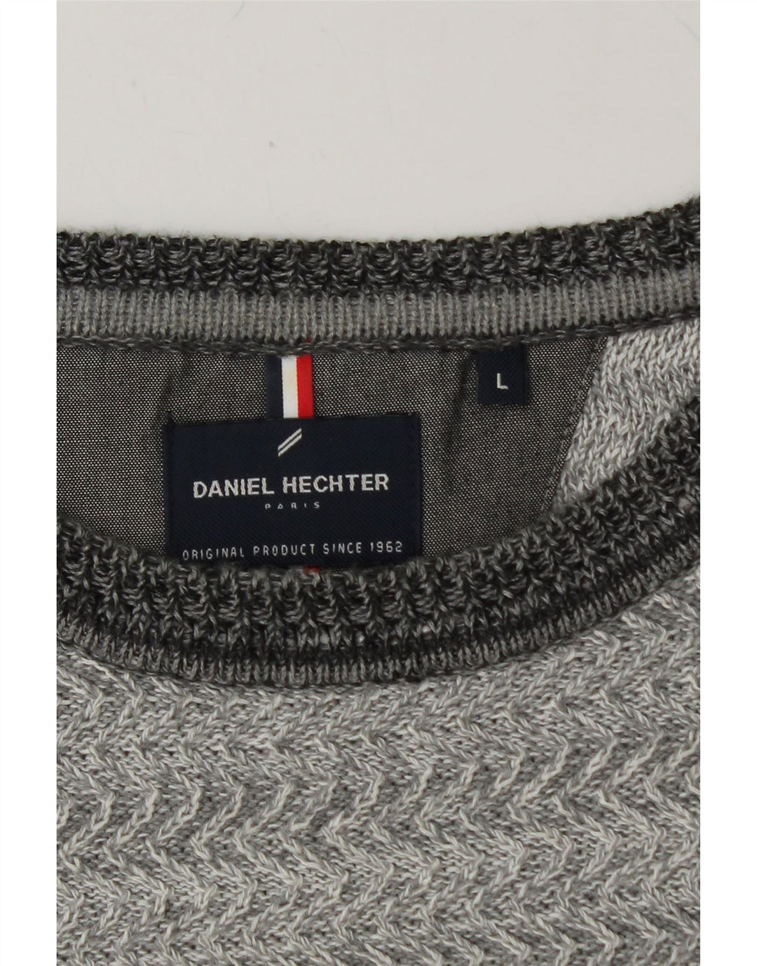 DANIEL HECHTER Mens Crew Neck Jumper Sweater Large Grey Chevron Cotton
