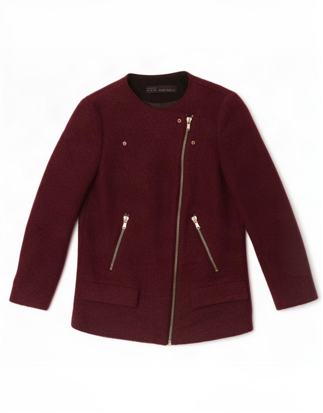 Zara Damen-Blazer mit durchgehendem Reißverschluss, UK 12, mittlere burgunderrote Wolle