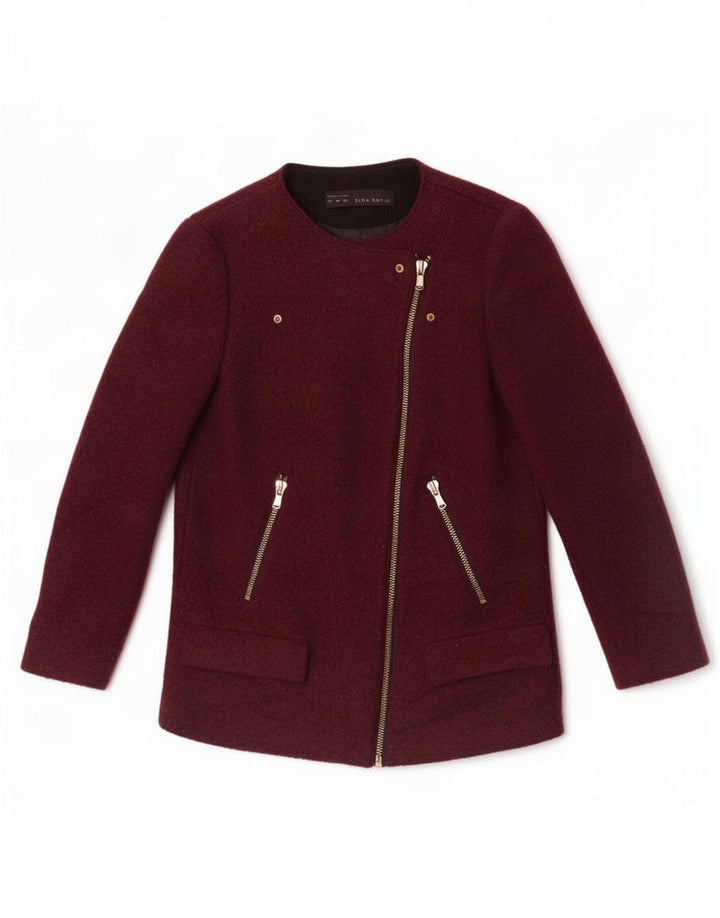 Zara Damen-Blazer mit durchgehendem Reißverschluss, UK 12, mittlere burgunderrote Wolle