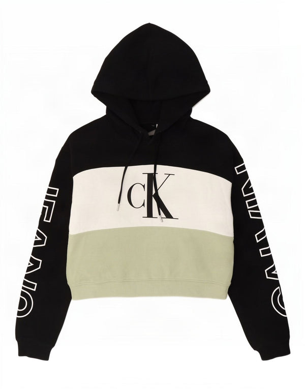Calvin Klein Jeans Damen Übergroßer grafischer Kapuzenpullover UK 10 Small Schwarz