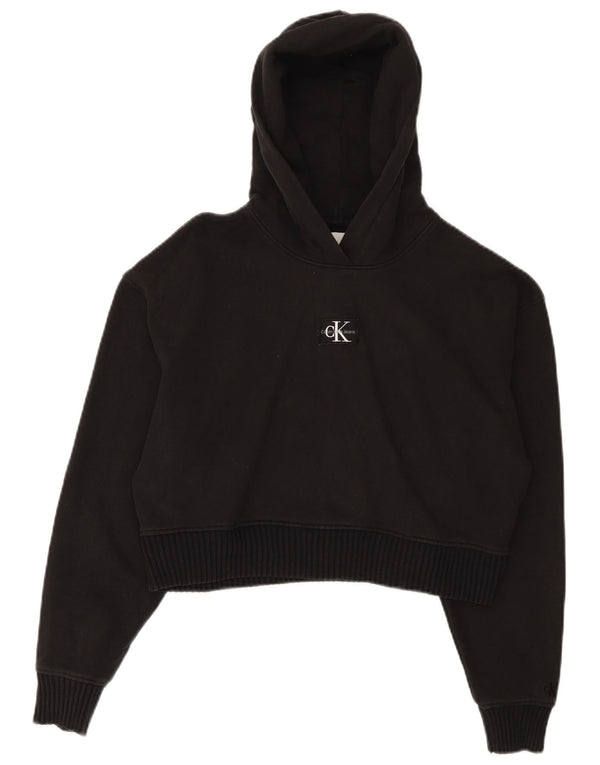 Calvin Klein Jeans Damen Crop Oversized Hoodie Pullover UK 10 Small Schwarz