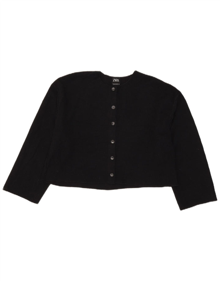 Zara Damen Crop Cardigan Pullover UK 12 Medium Schwarz Polyester