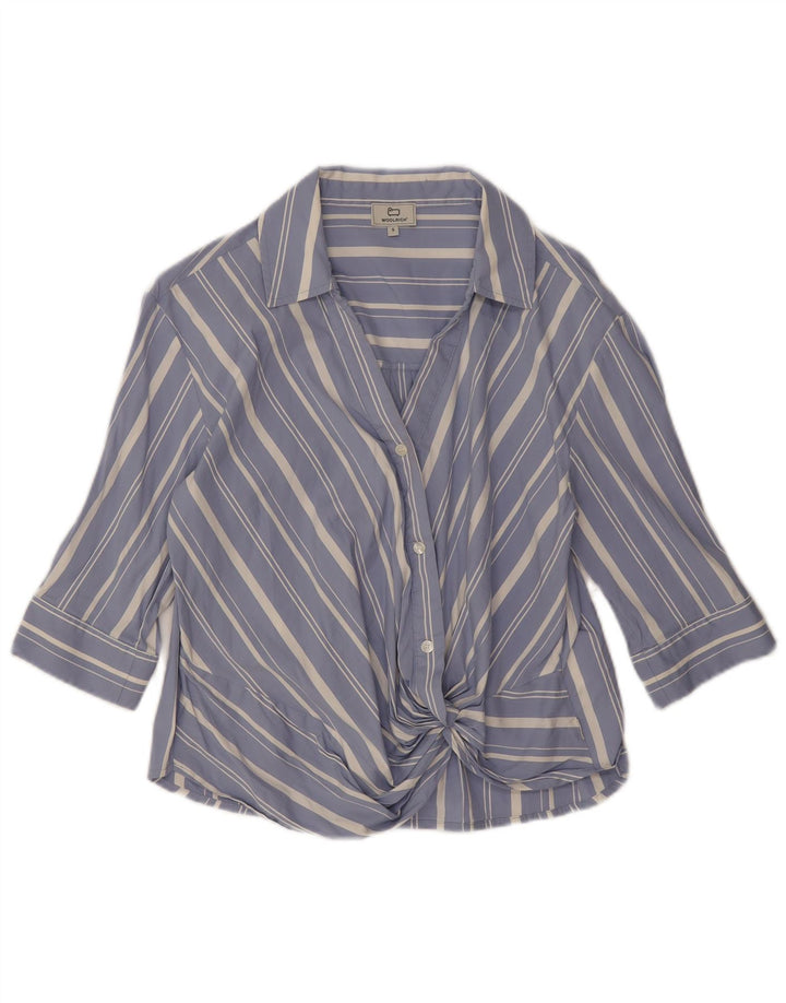 Woolrich Damen-Hemdbluse mit 3/4-Ärmeln, übergroß, Gr. 10, klein, blau gestreift