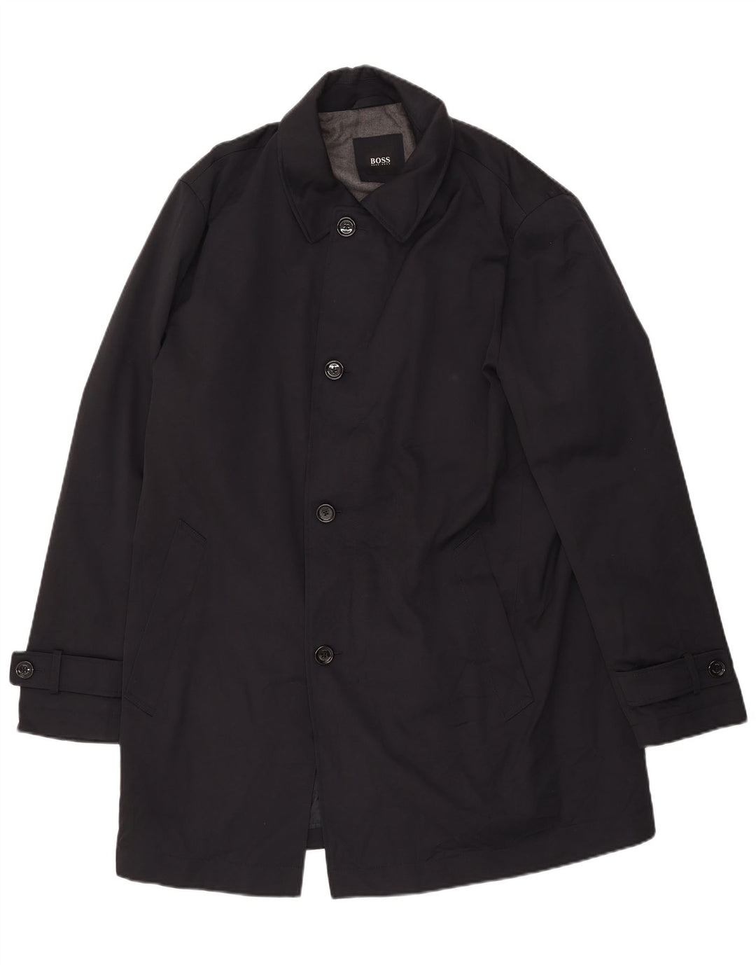 Hugo Boss Herrenmantel EU 56 3XL Schwarze Baumwolle