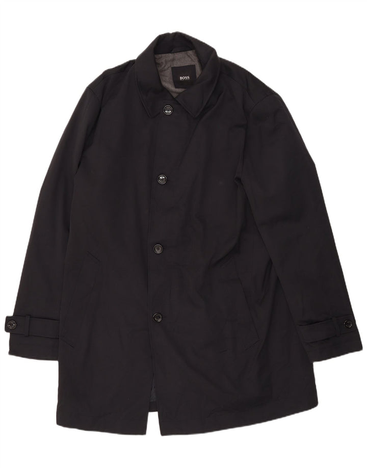 Hugo Boss Herrenmantel EU 56 3XL Schwarze Baumwolle