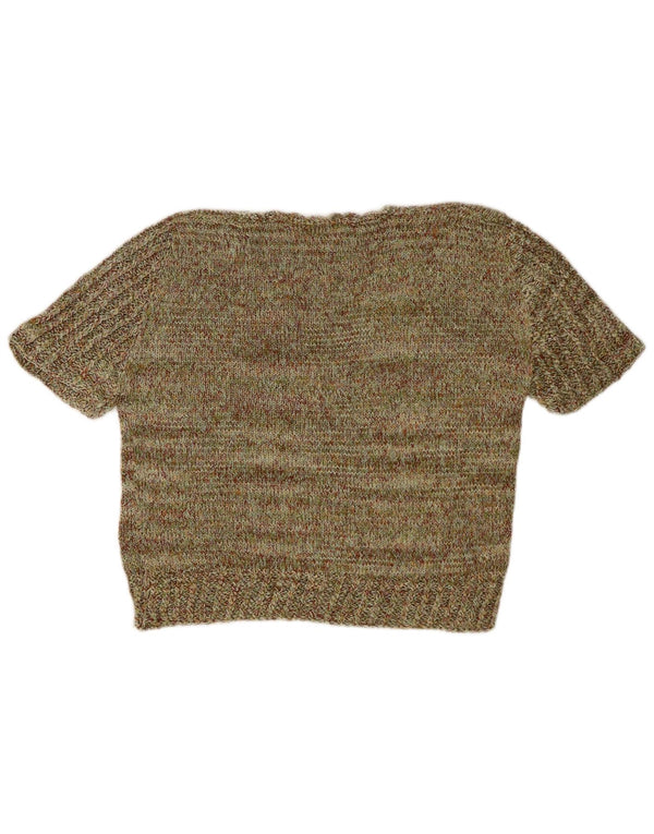 Vintage Damen Crop V-Ausschnitt Pullover Pullover UK 14 Medium Khaki Flecked