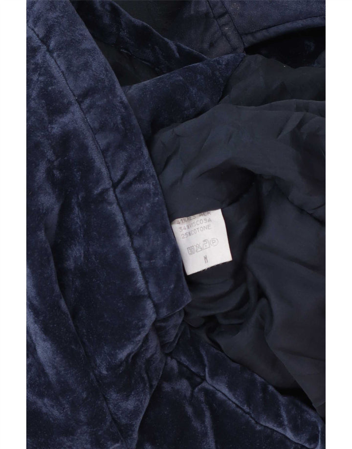 Vintage Damen Übergroßer Samt-Windbreaker-Mantel UK 14 Medium Navy Blue