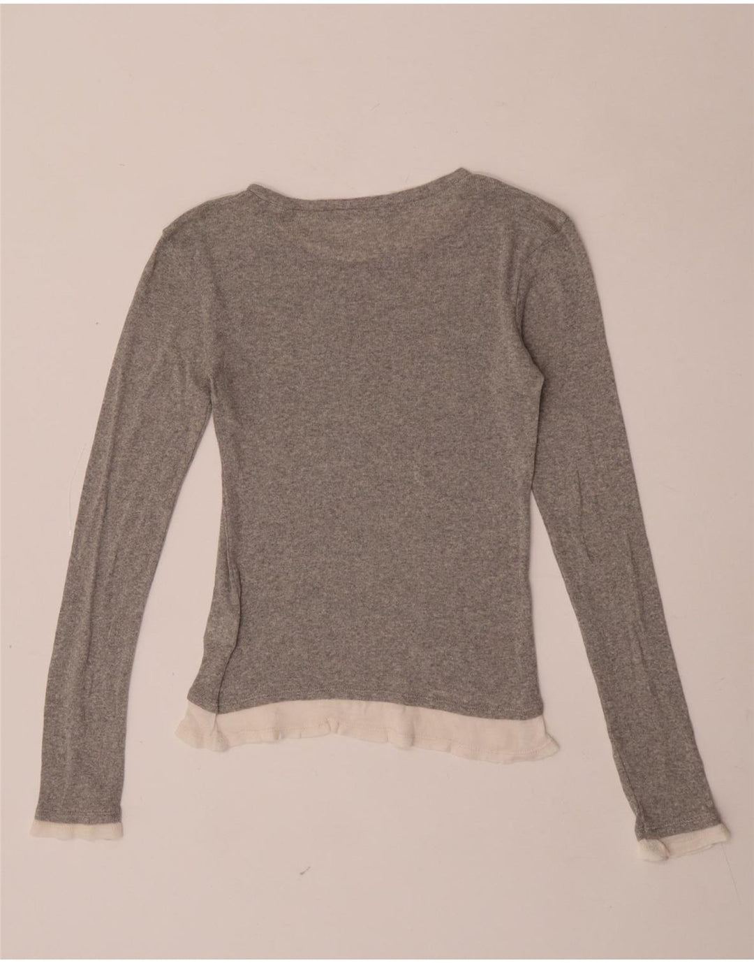 Zara Damen Top Langarm UK 8 Small Graues Colourblock-Polyester