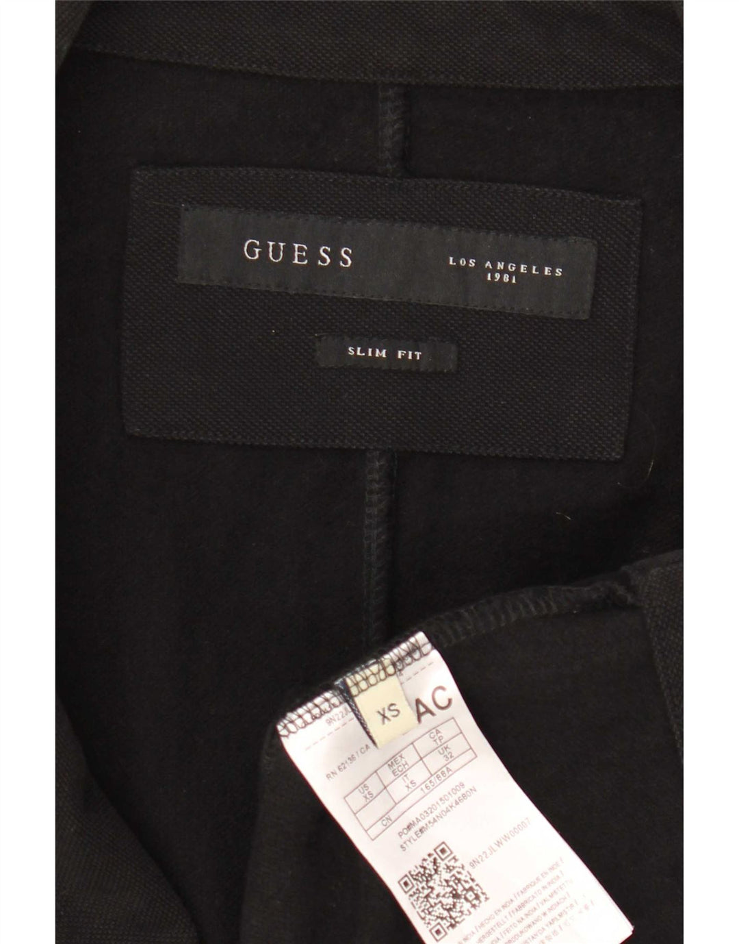 Guess Herren-Blazer mit 2 Knöpfen, schmale Passform, UK 32, 2XS, schwarze Baumwolle