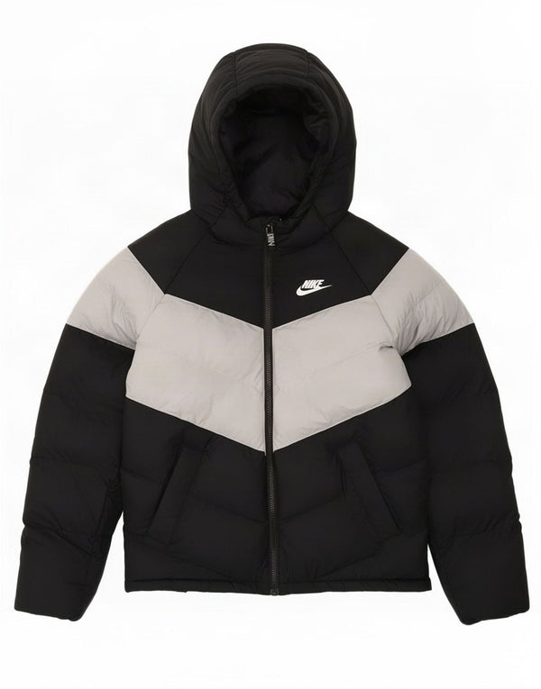 Nike Jungen-Jacke mit Kapuze, gepolstert, 12–13 Jahre, Größe L, Schwarz, Farbblock