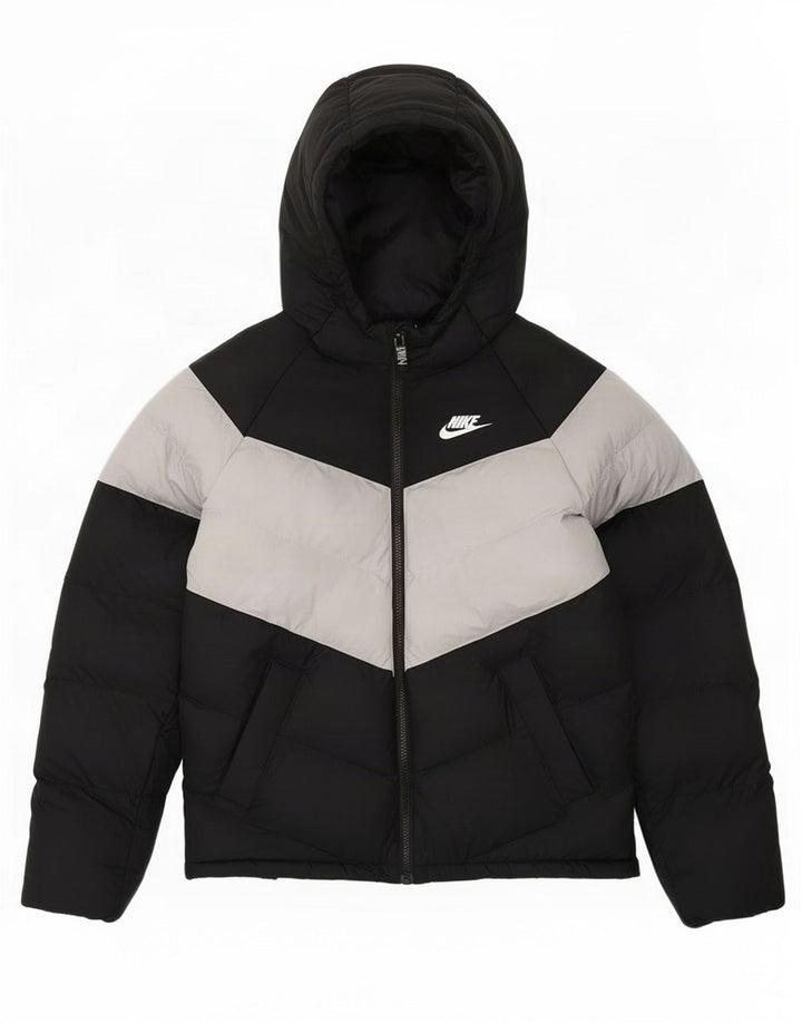 Nike Jungen-Jacke mit Kapuze, gepolstert, 12–13 Jahre, Größe L, Schwarz, Farbblock