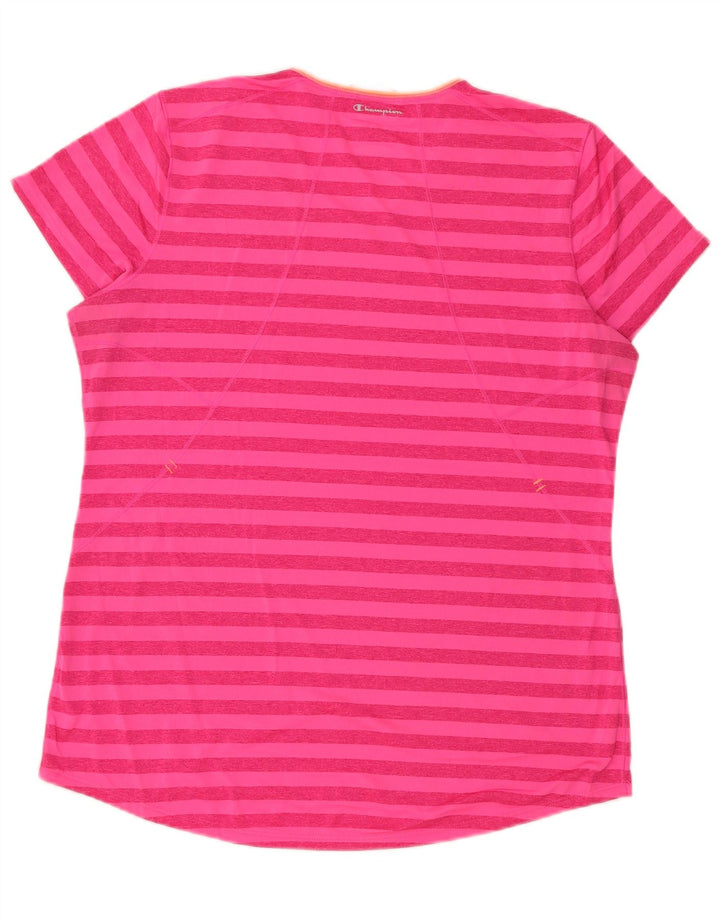 Champion Damen T-Shirt Top UK 16 Large Rosa gestreift Polyester