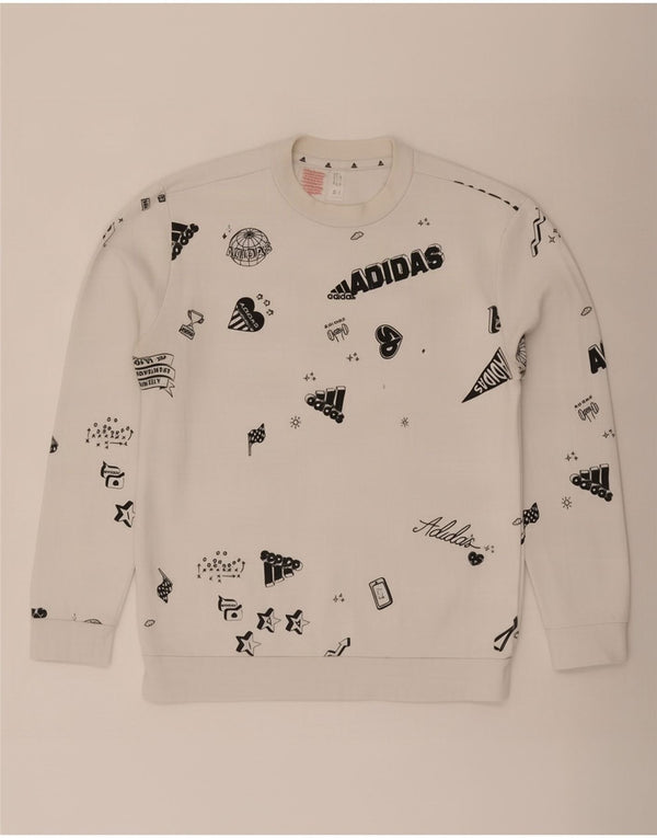 Adidas Boys Graphic Sweatshirt Jumper 14-15 Years White Cotton