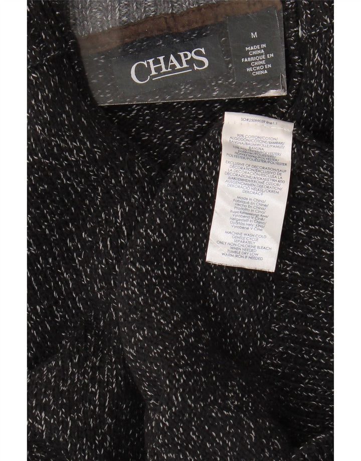 CHAPS Herren-Pullover mit Reißverschluss am Hals, mittelschwarz gesprenkelte Baumwolle