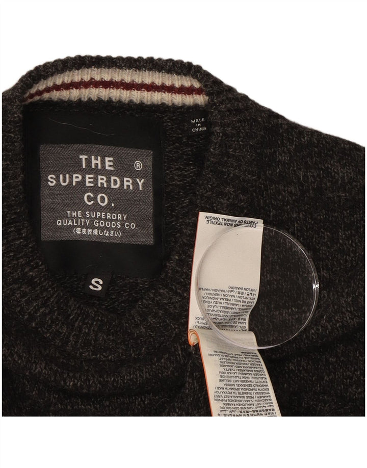 SUPERDRY Mens Crew Neck Jumper Sweater Small Grey Flecked Wool