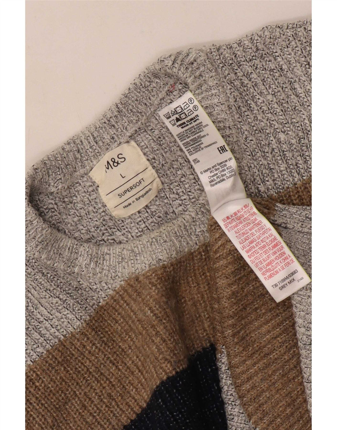 Marks & Spencer Herren-Pullover mit Rundhalsausschnitt, Größe L, Grau, Farbblock