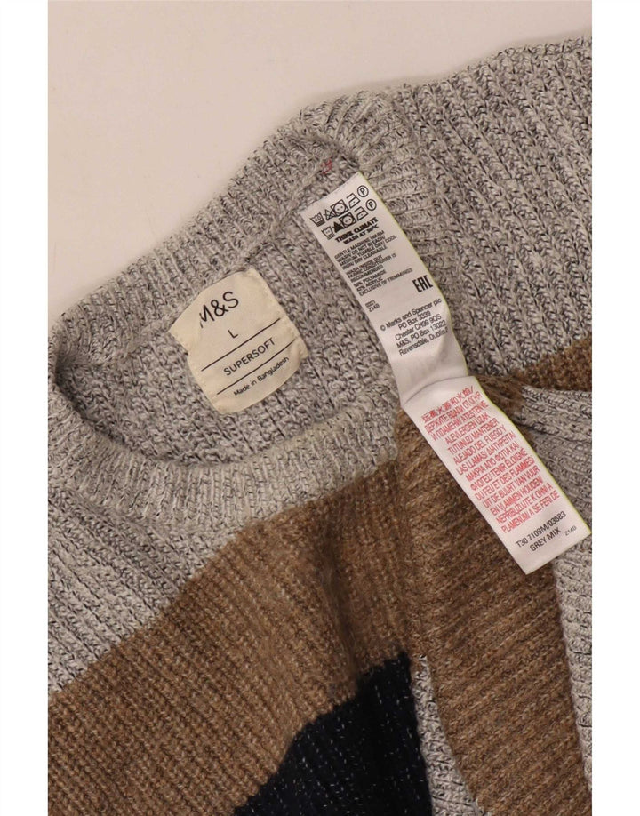 Marks & Spencer Herren-Pullover mit Rundhalsausschnitt, Größe L, Grau, Farbblock
