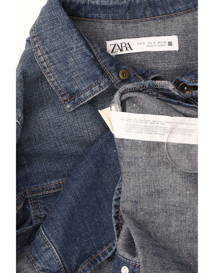 Zara Damen Jeanshemd UK 10 Small Blaue Baumwolle
