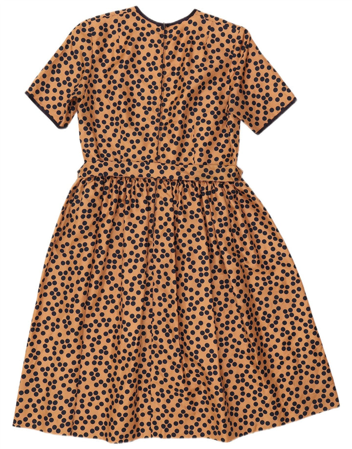 VINTAGE Damen A-Linien-Kleid UK 12 Mittelbraun gefleckt