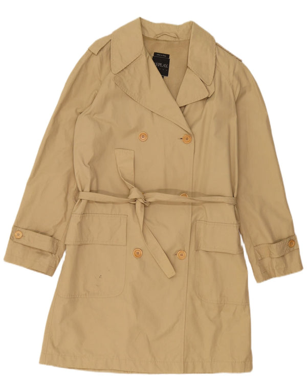 REPLAY Damen Trenchcoat UK 14 Mittelbeige Baumwolle