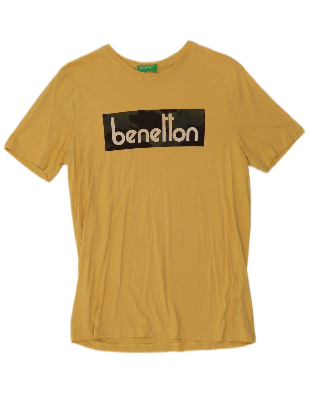 Benetton Herren-T-Shirt mit Grafik, mittelgelbe Baumwolle