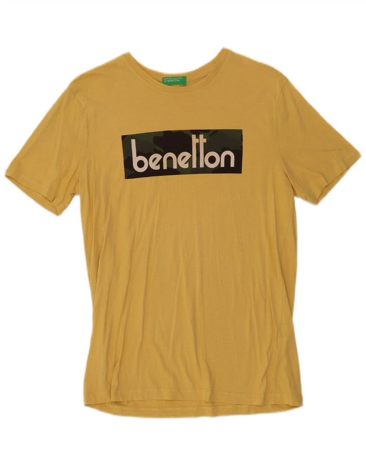 Benetton Herren-T-Shirt mit Grafik, mittelgelbe Baumwolle
