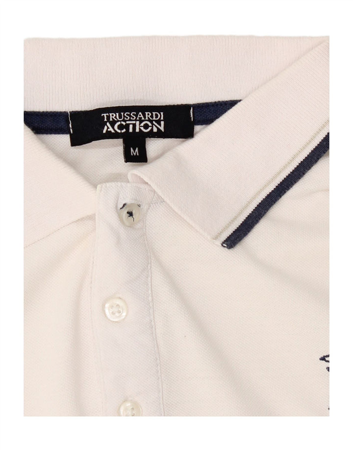 TRUSSARDI Mens Polo Shirt Medium White Cotton Vintage Trussardi and Second-Hand Trussardi from Messina Hembry 