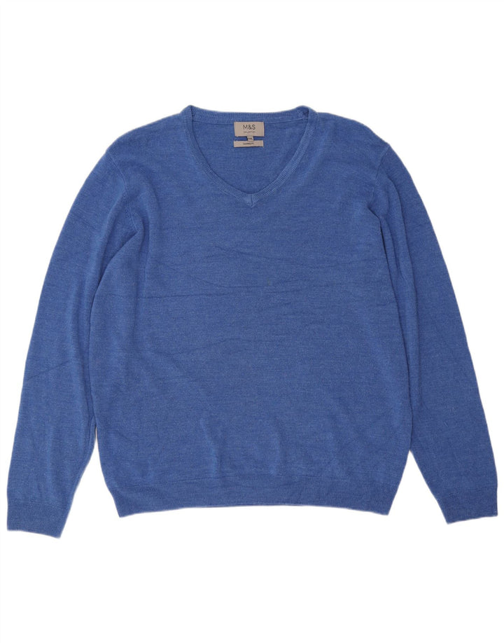 Marks & Spencer Herren-Pullover mit V-Ausschnitt, 2XL, blaues Acryl