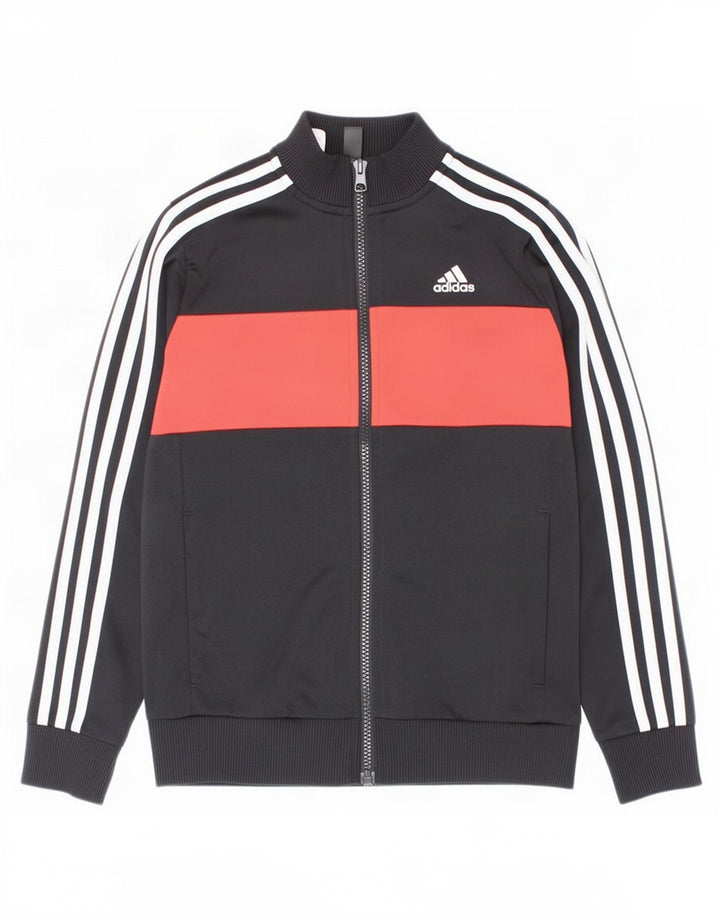 Adidas Jungen-Trainingsanzug-Top-Jacke, 9–10 Jahre, schwarzes Colourblock-Polyester