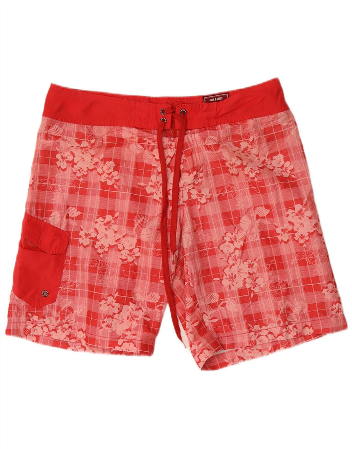Jack & Jones Herren-Badeshorts, groß, rotes Blumenmuster, Polyester