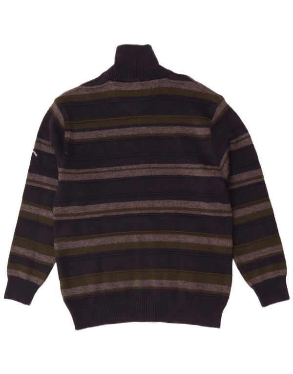 Vintage Herren Cardigan Pullover 2XL Marineblau gestreift Merinowolle