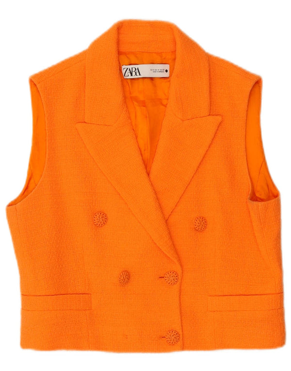 Zara Damen Crop Zweireihige Weste UK 14 Mittelorange
