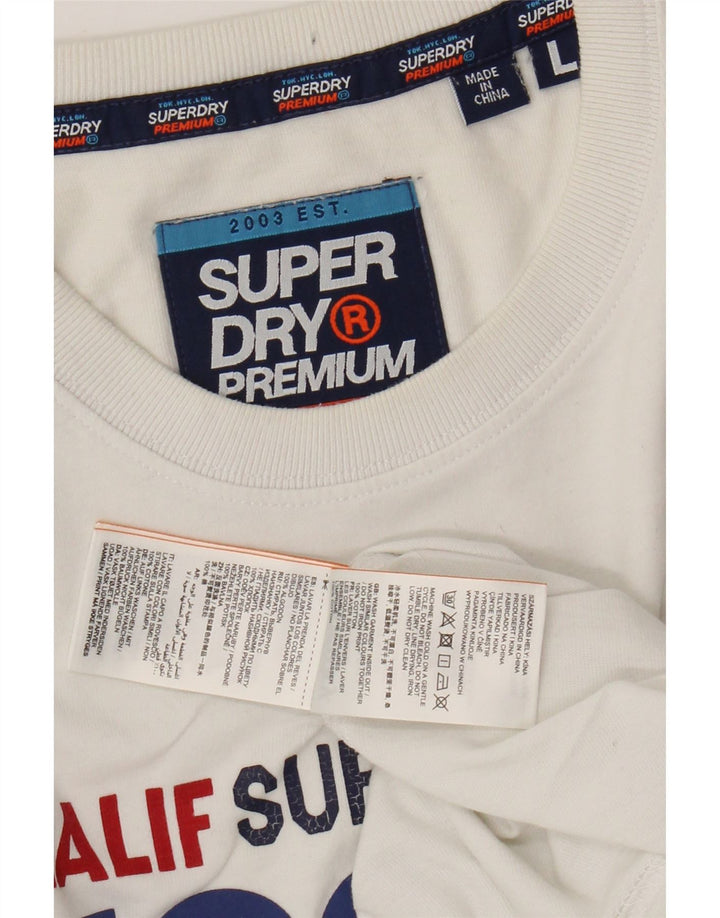 SUPERDRY Herren-T-Shirt mit Grafik, Größe L, aus weißer Baumwolle