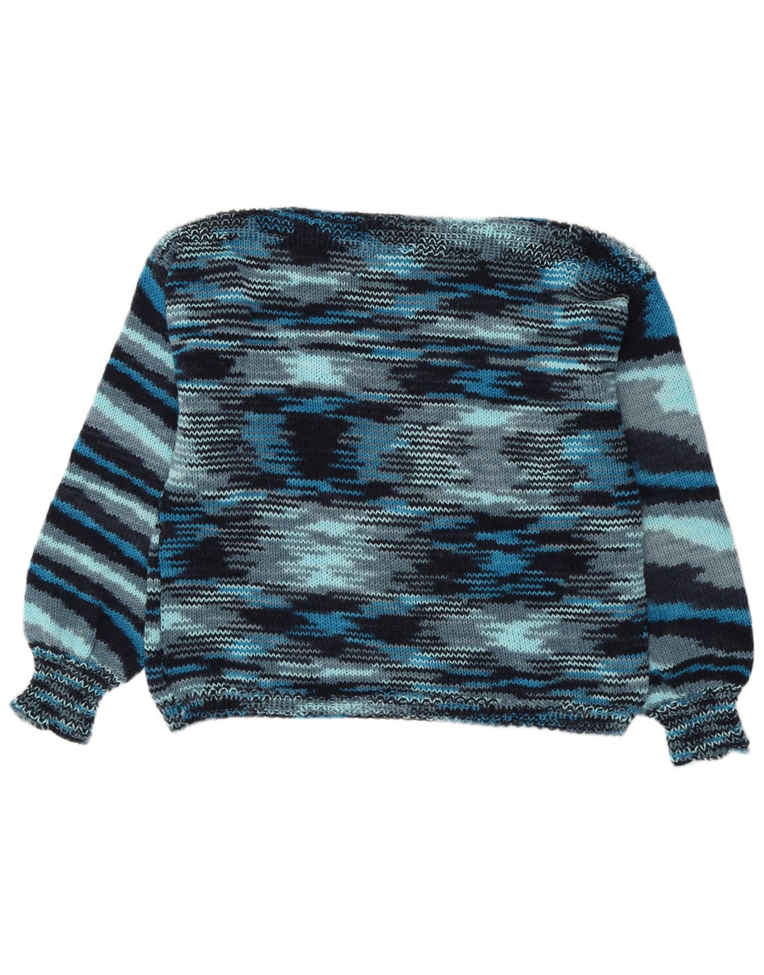 Vintage Damen Pullover mit U-Boot-Ausschnitt, Gr. 16, groß, blau gestreift