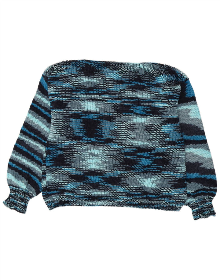 Vintage Damen Pullover mit U-Boot-Ausschnitt, Gr. 16, groß, blau gestreift