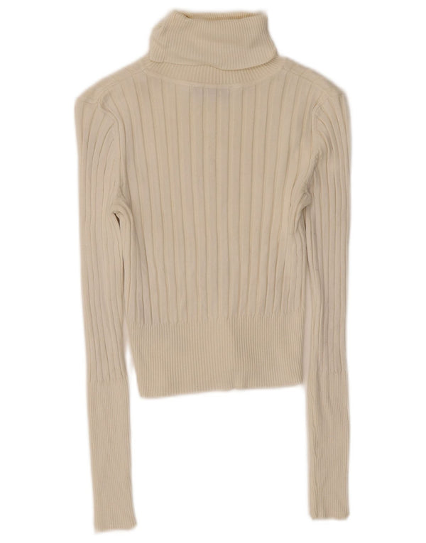 Zara Damen Crop Rollkragen Top Langarm UK 10 Small Weiße Viskose